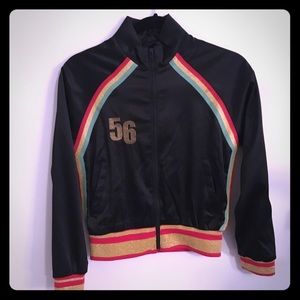 Black Satin bomber jacket with gold sparkly detail